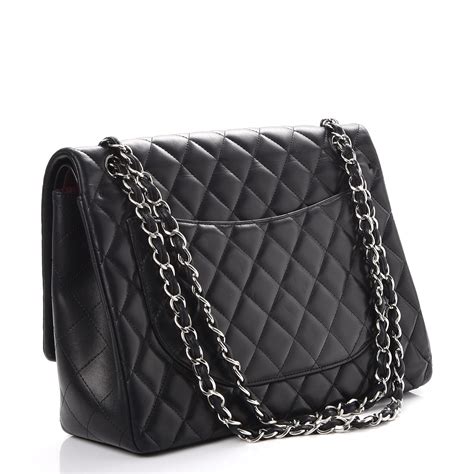 Chanel black quilted lambskin leather double flap tassel vintage 